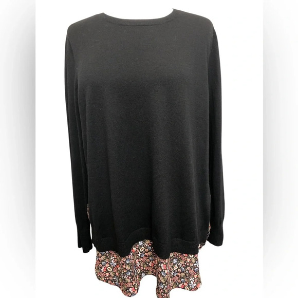 LOFT Floral Mixed Media Black Pullover sweater - Picture 2 of 7